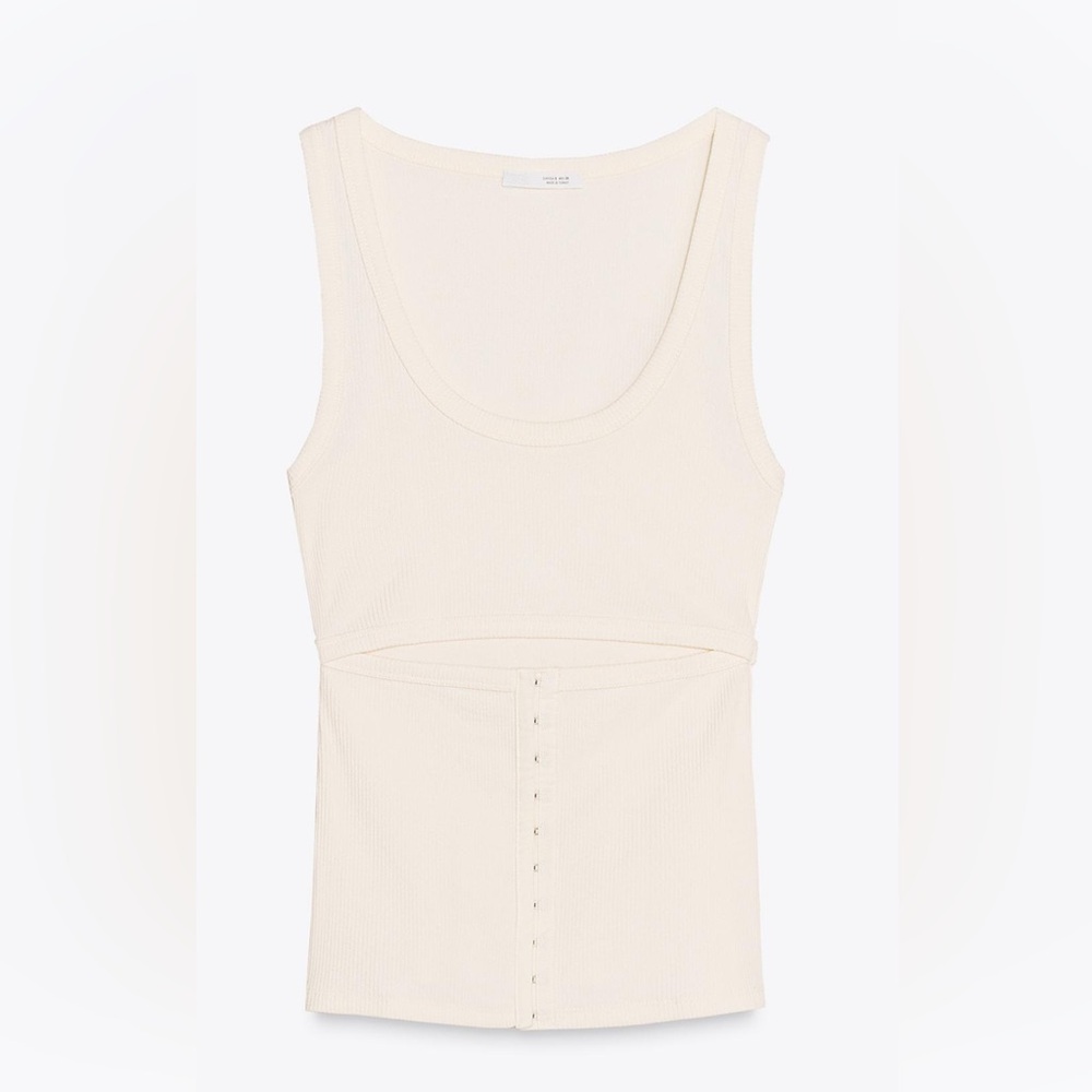 Zara Cream Ribbed Tank Top with opening